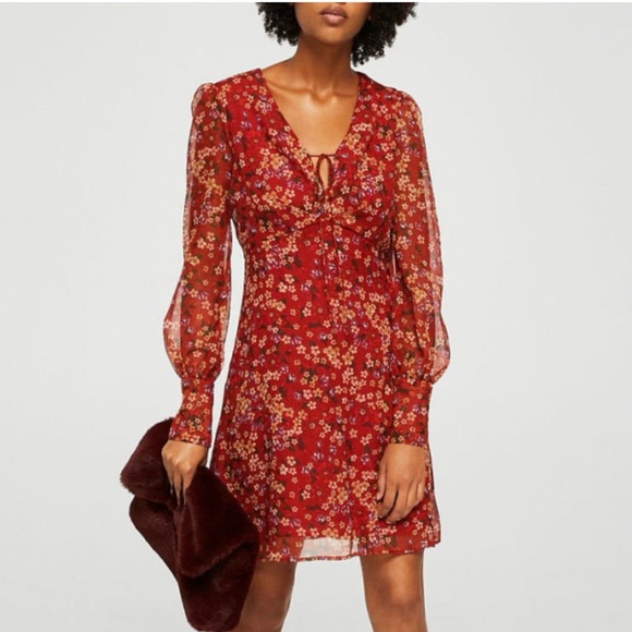 Mango summer red flowers dress - Picture 2 of 7